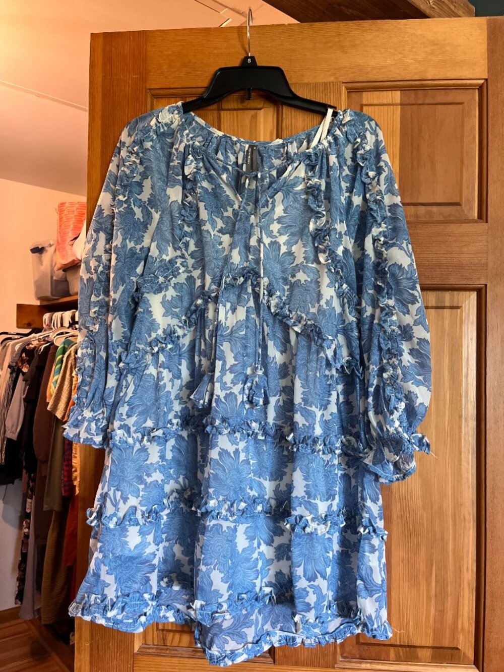Anthropologie Long-Sleeve Ruffle Mini Dress XSP - Picture 5 of 6
